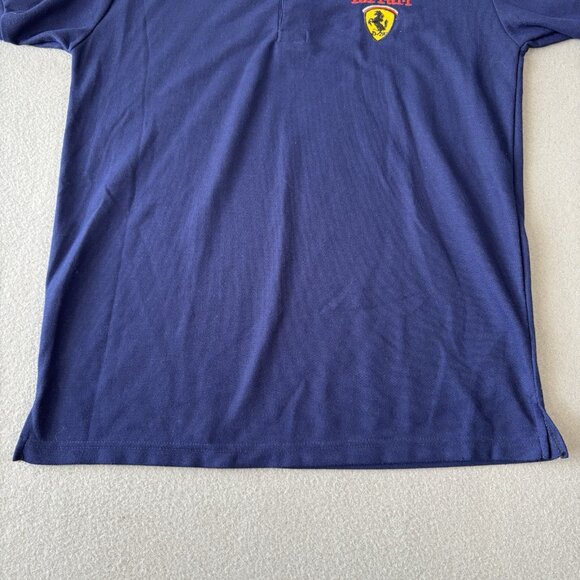 Vintage FERRARI Blue Polo Shirt Mens L Prancing Horse patches F-1 Chevron Shell - Picture 4 of 12